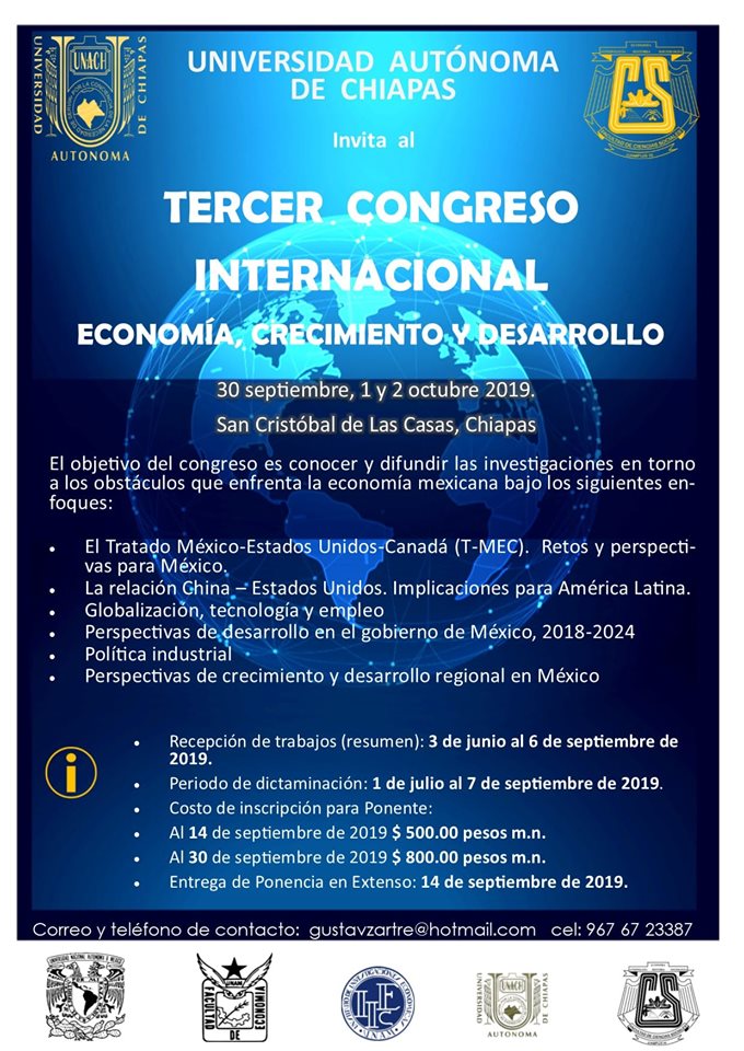 CONVOCATORIA: Tercer Congreso Internacional “Economía, Crecimiento y  Desarrollo”, Chiapas – Instituto de Investigaciones Políticas y Sociales